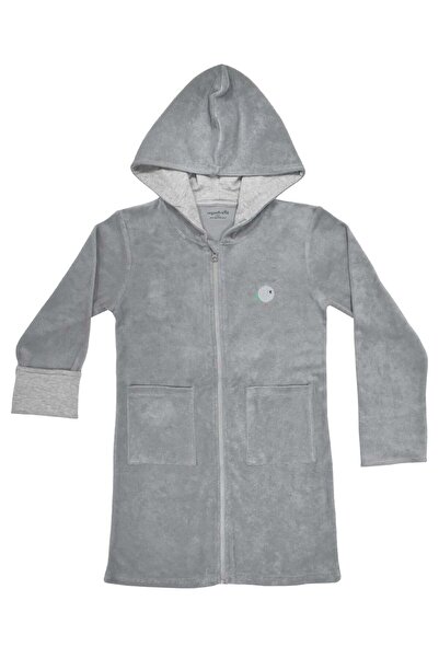 OrganicKid Gri Fermuarlı Çocuk Bornoz