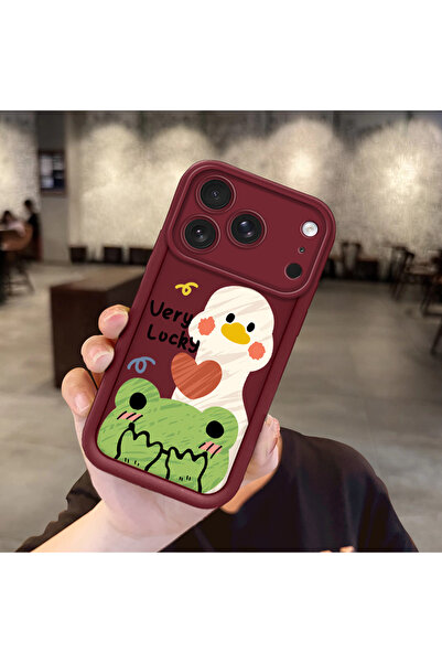 ucuc iPhone 17 Pro Uyumlu Darbeye Dayanıklı Kamera Korumalı Bordo Silikon Bas...
