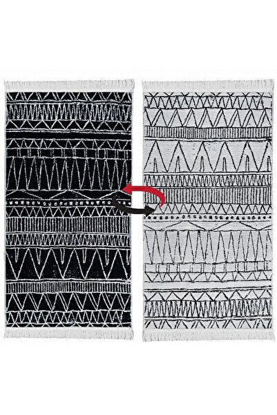 ALAS Covor turcesc cu 2 fete, ciucuri, 60 x 90 cm, Negru/Alb