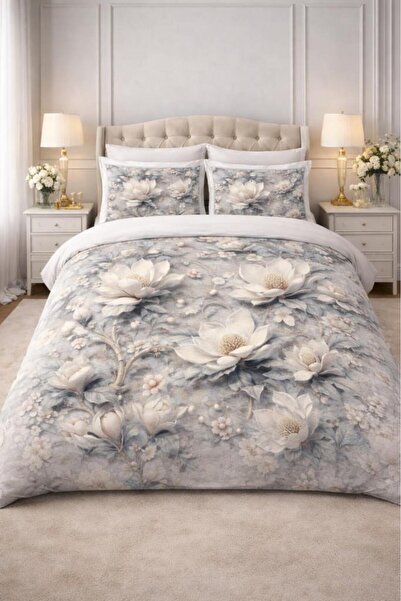 Çeyiz Diyarı Σετ Παπλωματοθήκης Magnolia 5D με στάμπα, 100% βαμβακερό, διπλό