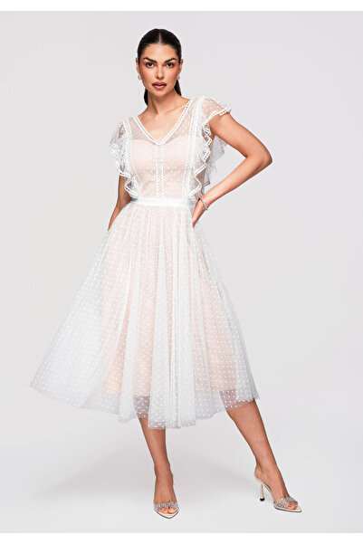 Larica Women's Elegant Midi Dress LA-OM-DLR331 White