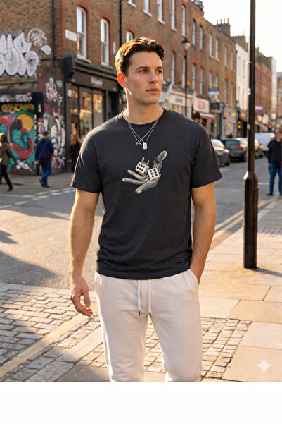 ZİYMO Zar Atan El Printed Men's Oversize T-Shirt