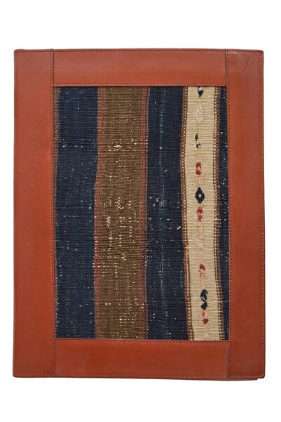 KilimCo. Antique Kilim Detailed A4 Size Tan Color Leather Organizer