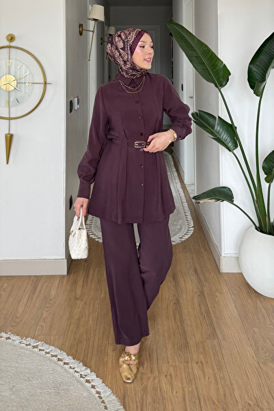 Tesettür Diyarı Σετ υφασμάτινο τεσσέττουρ με κορδόνια και ζώνη Savt Cupra - Δ...