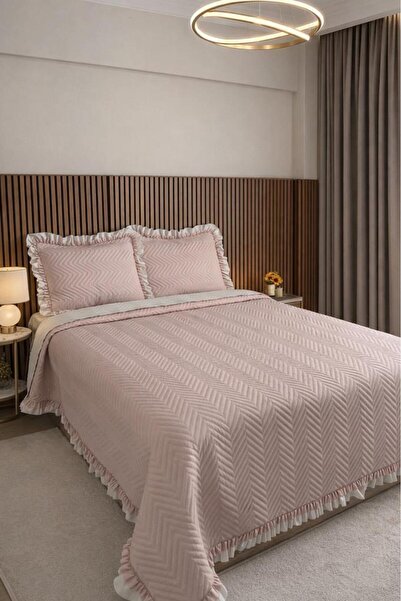 Çeyiz Diyarı Κάλυμμα κρεβατιού διπλής όψης Gonca 230x250 Cappucino