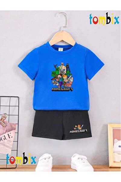 tombix Square Green Shape Printed T-Shirt Shorts Summer Children's Set