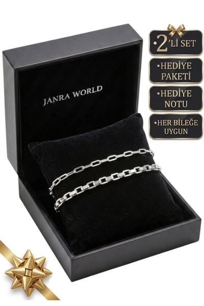 JANRA WORLD مجموعة من 2 أساور فضية اللون من الفولاذ المقاوم للصدأ قابلة للتعد...