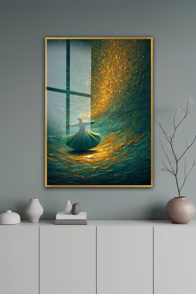 kutuTR Gold Alüminyum Çerçeve Semazen Figürlü Tasavvuf Temalı Temperli Cam Ta...