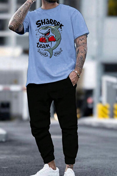 Joetsu Shark Printed T-Shirt - Jogger T-Shirt Crew Neck Bottom Top Tracksuit Set