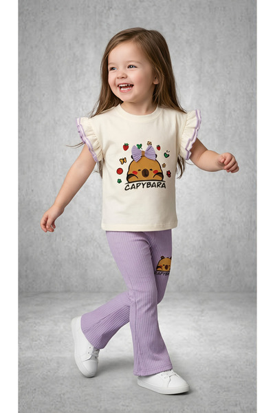 Beray Bebe Κοριτσίστικο μπλουζάκι με στάμπα καπιμπάρα και βολάν στα μανίκια κ...