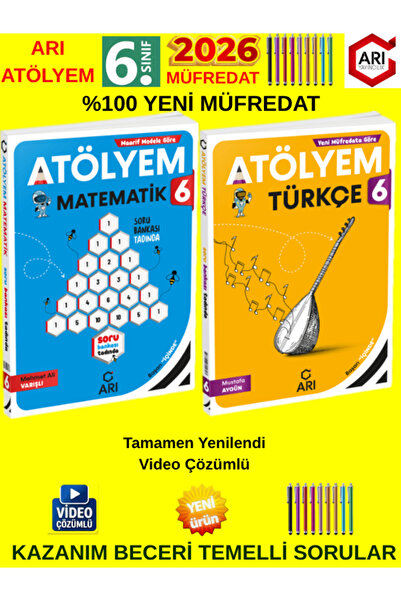 Arı Yayıncılık Arı 2026 6.Sınıf Atölyem 2'li Matematik-Türkçe Set %100 Yeni M...