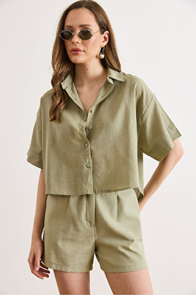 Olalook Γυναικείο πουκάμισο χακί, οβάλ, χαλαρής εφαρμογής, βαμβακερό, GML-190...