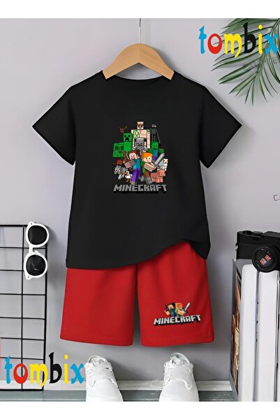 tombix Square Green Shape Printed T-Shirt Shorts Summer Children's Set