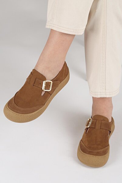 Pierre Cardin Γυναικεία παπούτσια Luna από γνήσιο δέρμα Tan με αγκράφα