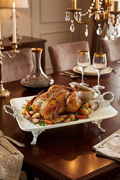 MAY HOME Porcelain Footed Presentation Plate with Handle & Serving Dish for A...