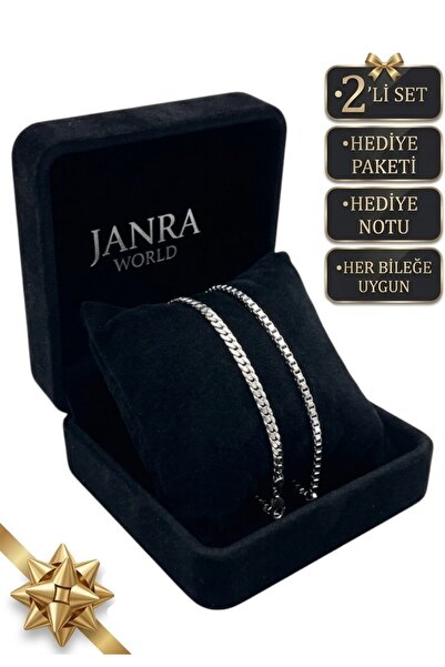JANRA WORLD Set of 2 Silver Color Stainless Steel Bracelets Adjustable Non-Ta...