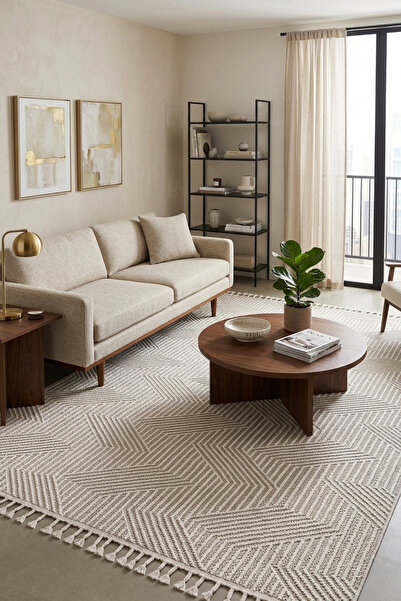Homz Mumbai 434 Gri Modern Geometrik İskandinav Bukle Halı Kilim Dokuma Taban...