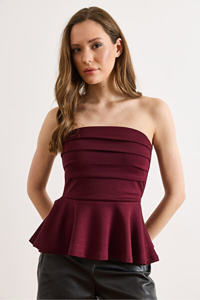 Olalook Γυναικεία μπλούζα σε μπορντό χρώμα με λεπτομέρεια ντραπέ και χωρίς τι...