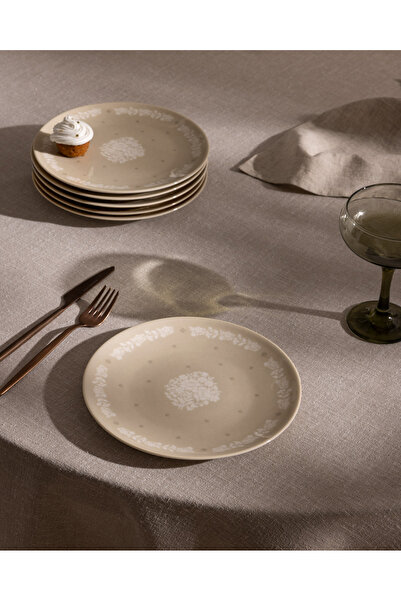 Madame Coco Brigitte 6'lı Pasta Tabağı Seti - Bej/Beyaz - 19 cm