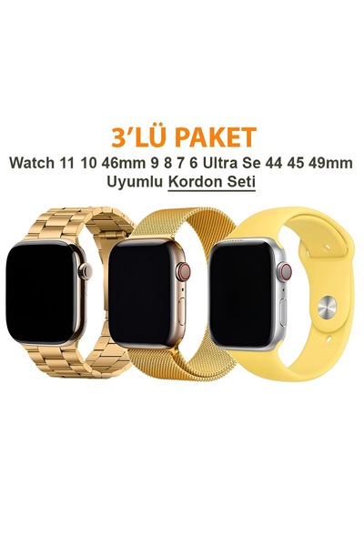 Dexmon Watch 11 10 9 8 7 6 SE - 38 40 41 42mm Uyumlu 3' Lü Silikon + Metal Ko...