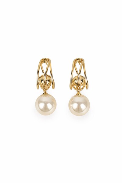 Sacha Accessories İnci ve Topçuk Detaylı Yarım Halka Küpe