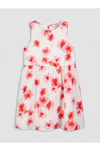 LC Waikiki Rochie de poplin florală pentru fete cu guler rotund