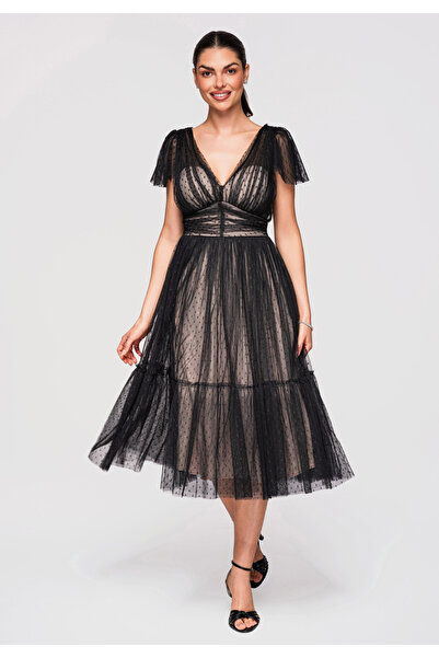 Larica OMBRE Dámské Midi Šaty Rozšířené LA-OM-DLR329 Černá