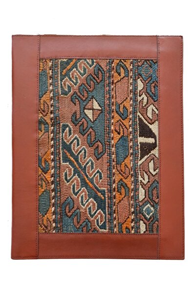 KilimCo. Antique Kilim Detailed A4 Size Tan Color Leather Organizer