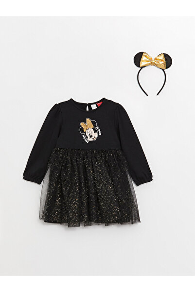 LC Waikiki Rochie de fetiță cu guler rotund, mânecă lungă, cu imprimeu Minnie...