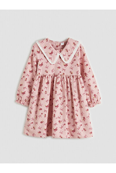 LC Waikiki Rochie de fetiță cu imprimeu floral și guler Peter Pan.
