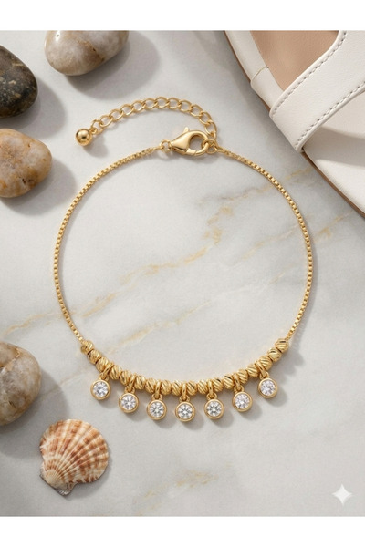 OEM Γυναικείο χρυσό βραχιόλι με 7 κρυστάλλινα μενταγιόν ζιργκόν και ρυθμιζόμε...