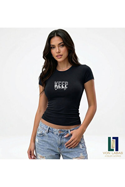 Grafftee Clothing Γυναικείο μπλουζάκι με ειδικό σχέδιο, μαύρο, με λαιμόκοψη π...