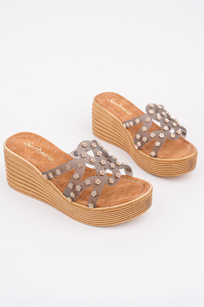 Madam Tarz SPR-2002 Ψάθινες παντόφλες με λουλούδια στη σόλα