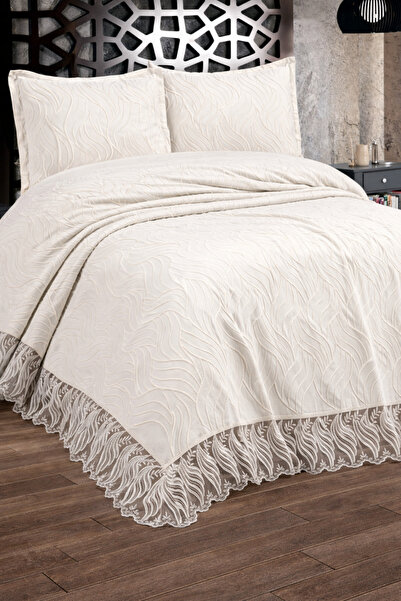 Hig Store Rojda French Guipure Dowry Σετ Κάλυμμα Κρεβατιού Διπλό Μεγάλο Σετ Π...