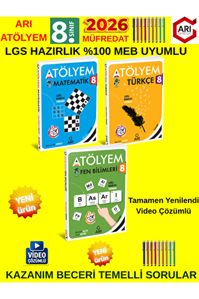 Arı Yayıncılık Arı Yayınları 8.Sınıf 2026 Atölyem Seti Matematik Fen Türkçe B...