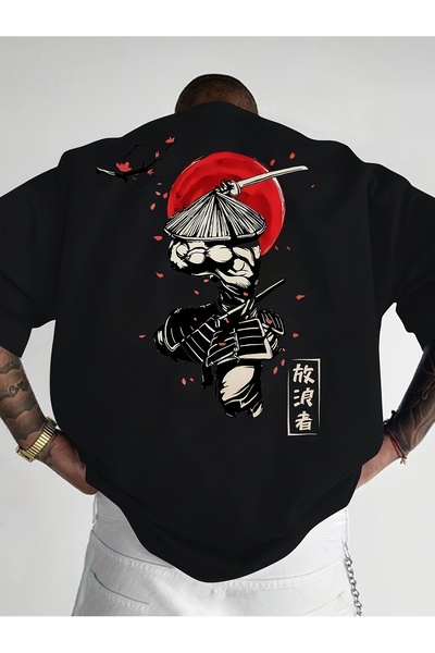 yiou trendy clothing تي شيرت رجالي بأكمام قصيرة، مزين بطباعة الساموراي اليابا...