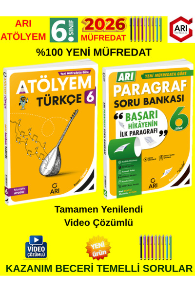 Arı Yayıncılık Arı 2026 Atölyem 2'li 6.Sınıf Türkçe-Paragraf Set %100 Yeni Mü...