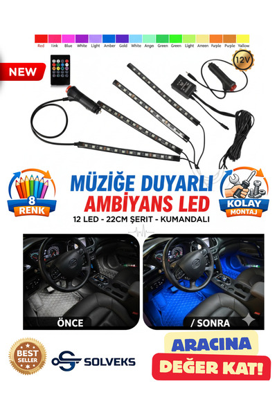 SOLVEKS Renault Clio 5 2020 Sese Duyarlı Rgb Araç Içi LED Aydınlatma | 8 Renk...