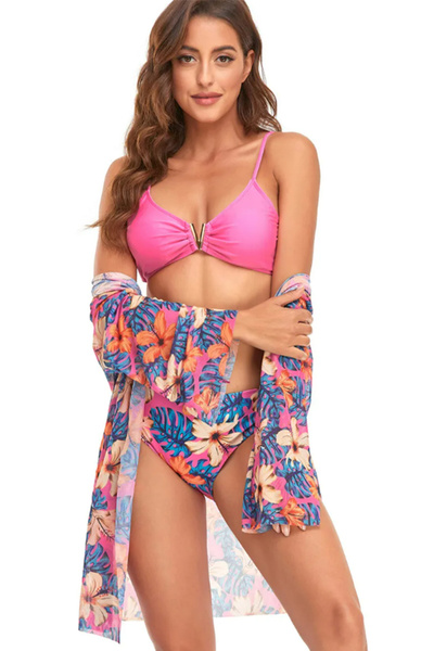 EFAYN.RO Women's swimsuit, 3 pieces, floral pattern, long sleeve cover up, pi...