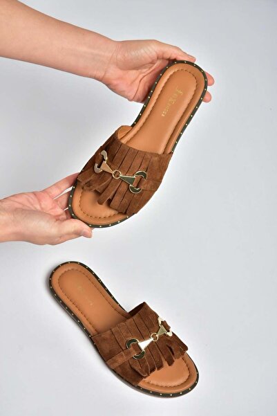 Fox Shoes Y291873002 Γυναικείες παντόφλες από γνήσιο δέρμα καστόρι