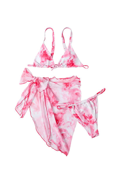 EFAYN.RO Costum de baie dama, 3 piese, motiv floral, roz, marime L, EFAYN