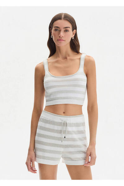 Knitss Işıltılı Beyaz Crop Triko Üst
