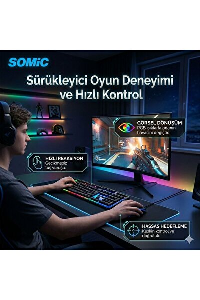 SOMIC Oyuncu Rgb Işıklı Kablolu Q Klavye Ve Mouse Seti LRD-099