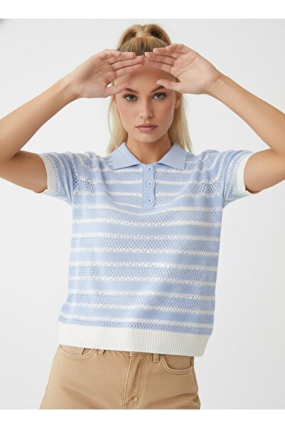 Noi Belis Ριγέ πλεκτή μπλούζα με γιακά πόλο και μισό κούμπωμα SS26BZ0127