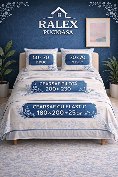 Lenjerie pat 6 piese cu elastic pentru Pat 160 si 180, microfibră soft, Made in Romania miniatura 4