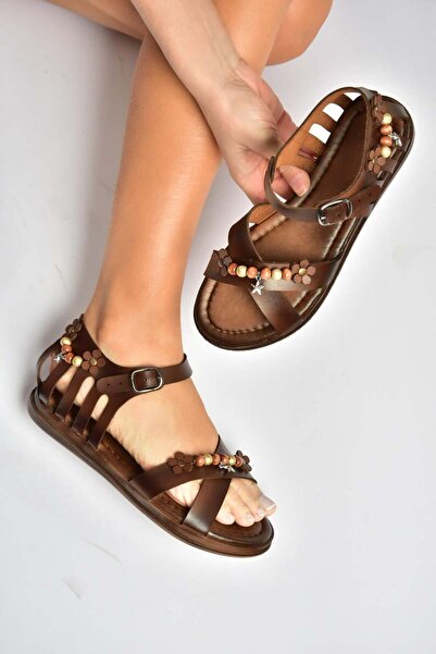 Fox Shoes Y390360203 Καφέ Γυναικεία Σανδάλια από Γνήσιο Δέρμα