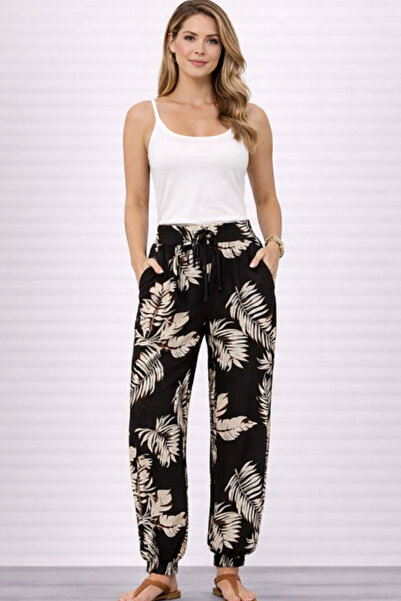 Trend Mixs Patterned Relaxed Fit Women's Trousers with Elastic Waist and Pock...