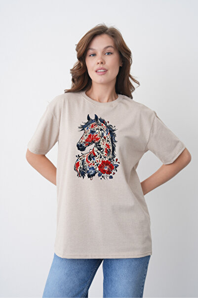 TREND EMMODA Tricou de damă, cu imprimeu floral autentic, cu imprimeu cu figu...
