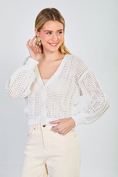 BARRELS AND OIL Γυναικεία ζακέτα με 3 κουμπιά και διάτρητο σχέδιο - Φυσικό