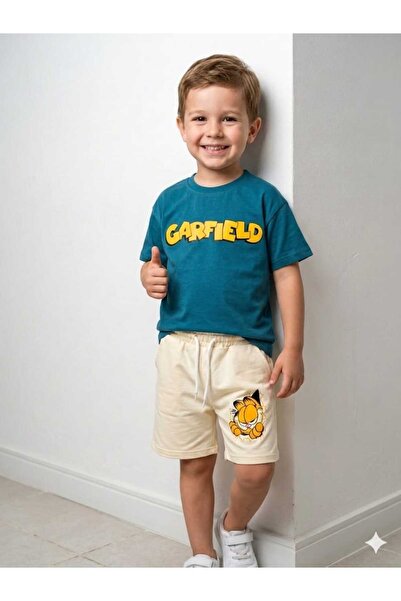 bubiee baby Boy's Blue Light Yellow Garfield Printed T-Shirt and Shorts Set